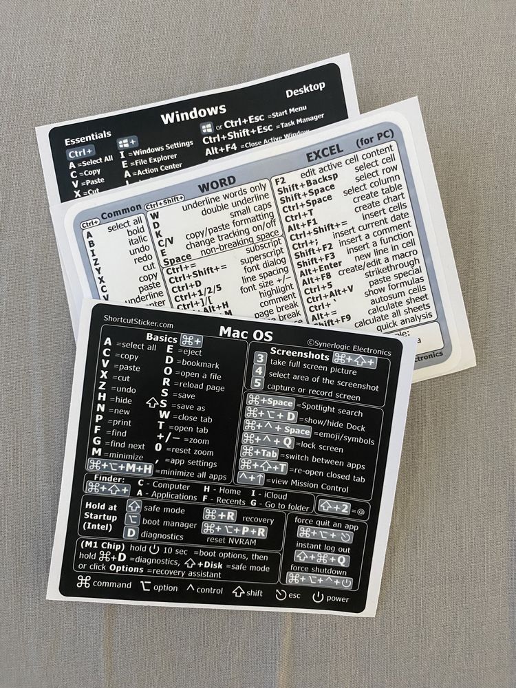 Stiker shortcuts windows mac word excel