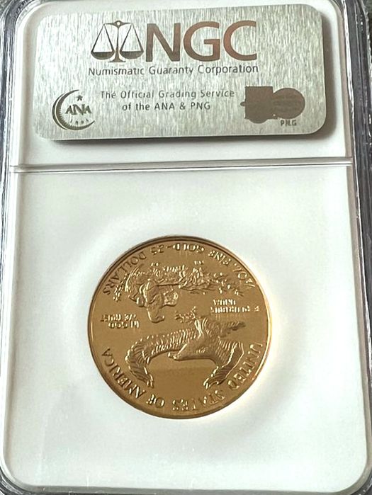 Monedă de aur SUA 25 dolari 1997.  Clasificată NGC, proof.