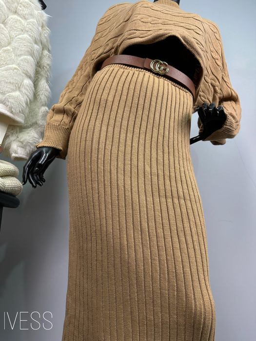 Дамски сет плетен пола с блуза два модела