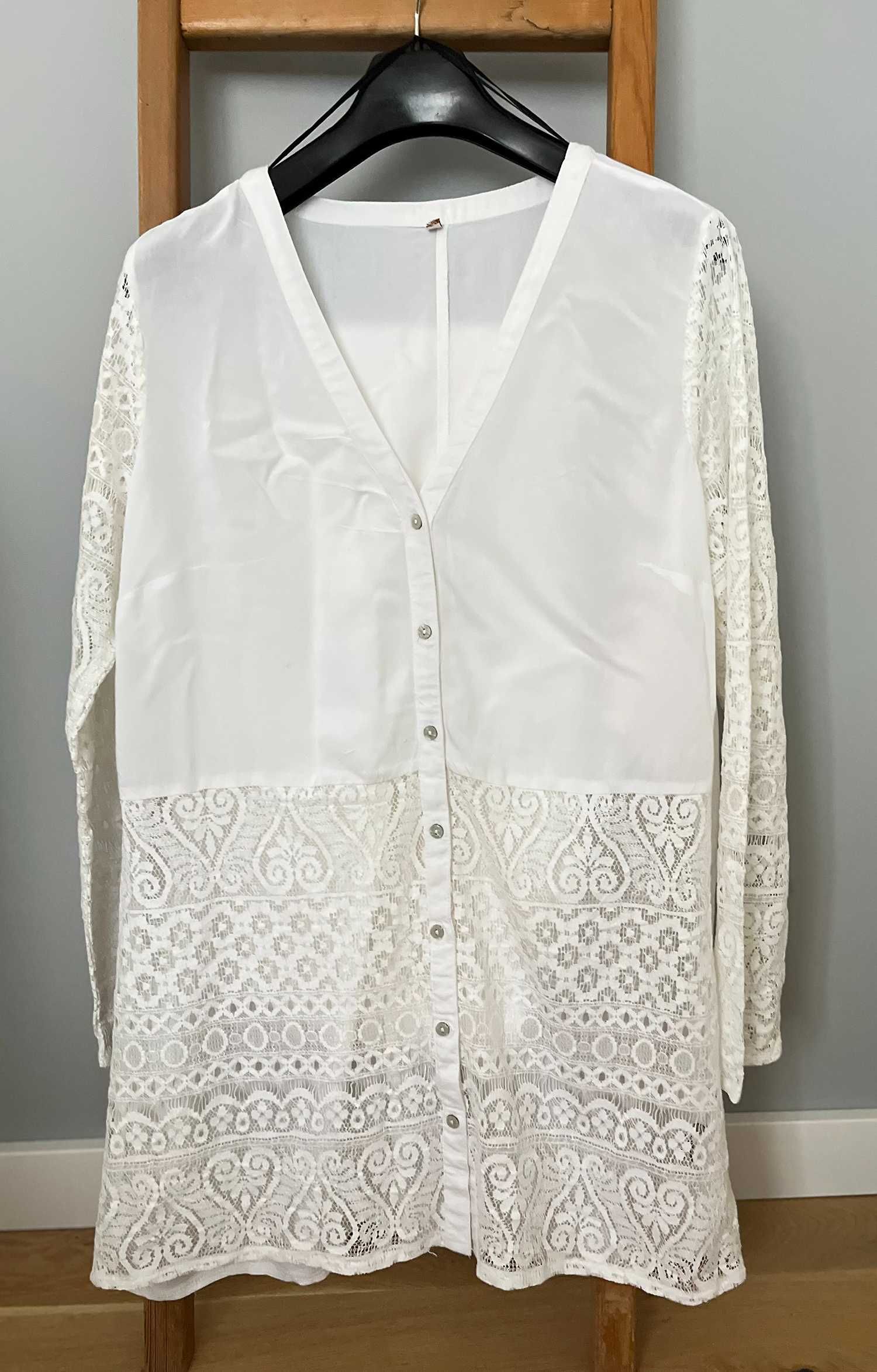 Бяла дамска блуза с дантела - XL