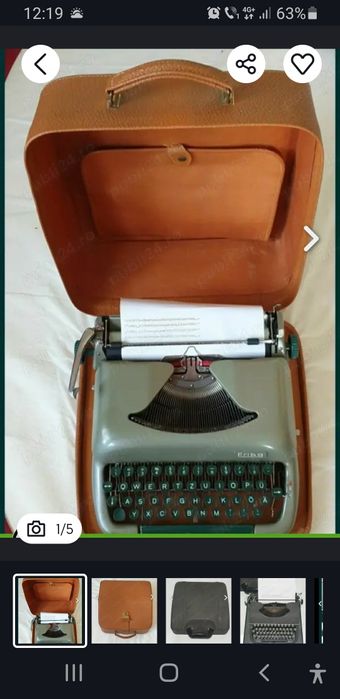 Mașina de scris portabilă Erika funcțională cu gentuta de transport