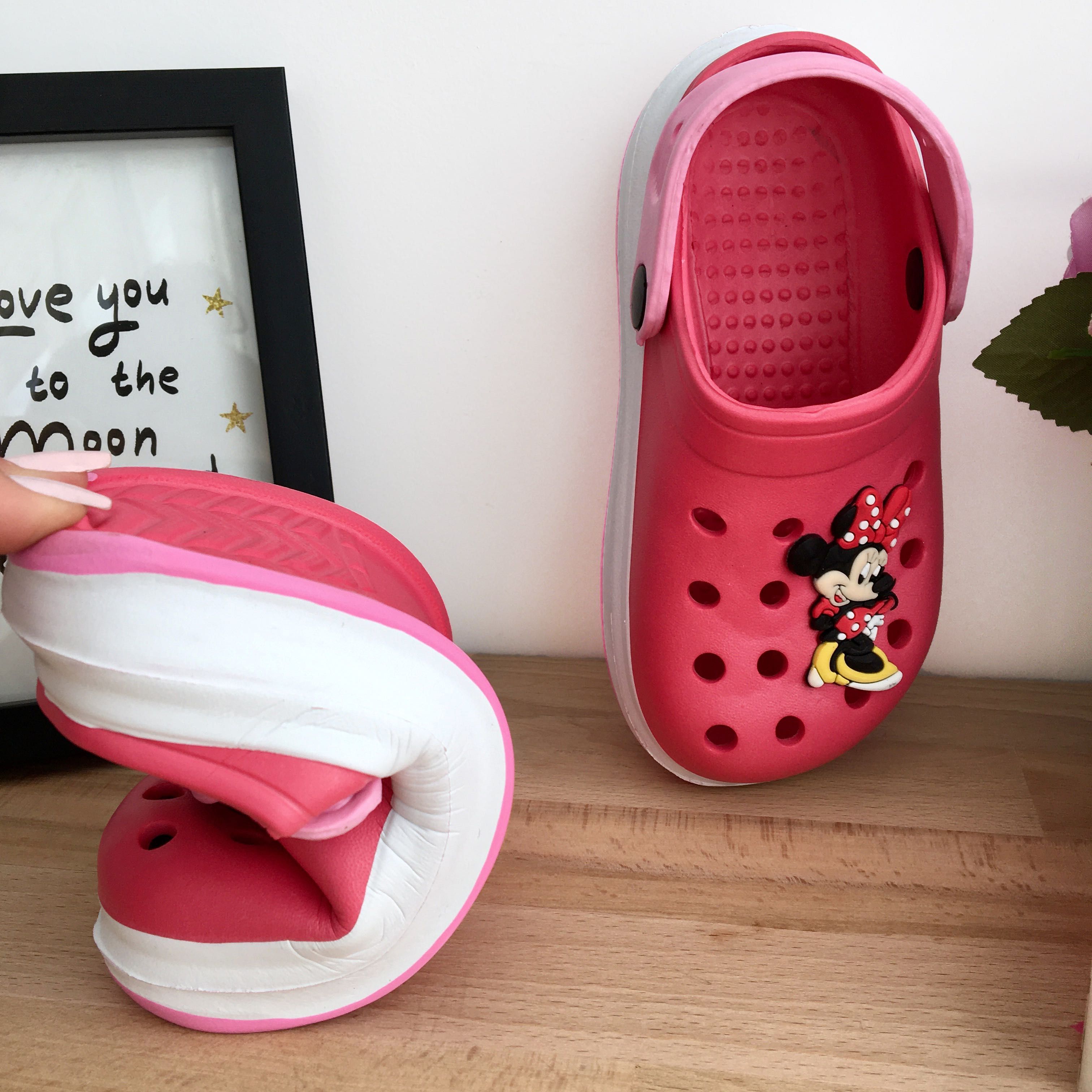 Papuci f usori stil crocs albastri roz cu Mickey Minnie 24 25 26 27 28