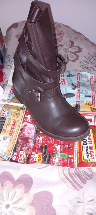 Боти,чиста кожа,шити към подметката,40 номер,кафяви!!! !