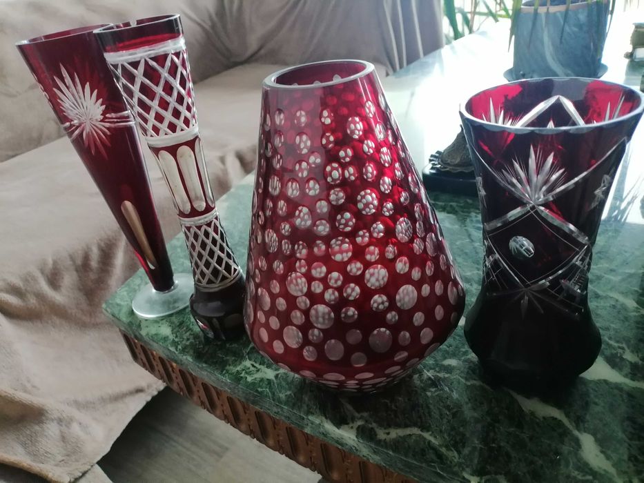 4 veze de cristal rosu rubin hand cut