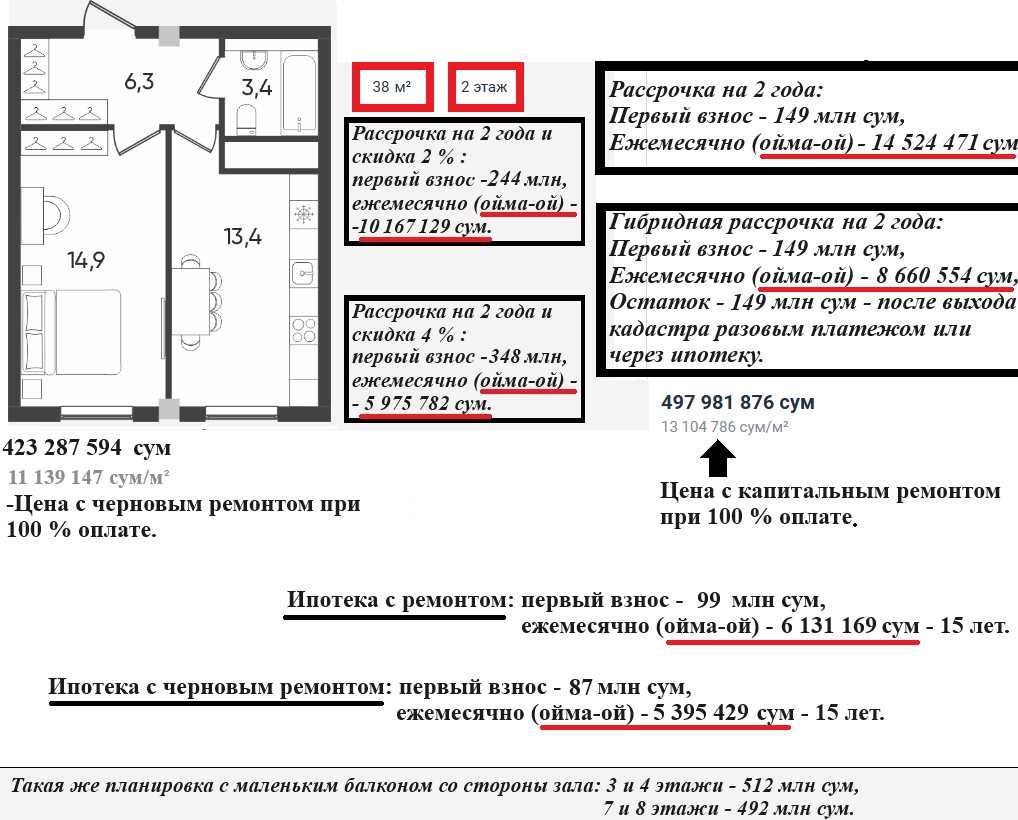 ЖК Fayzli hayot. 1-комнатная, 38 м². г. Ташкент, ТРЦ "Компас"