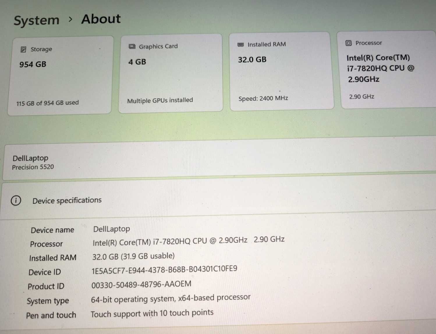 Dell Precision 5520 i7 32GB 1TB 15.6 4K IGZO Touch Quadro M1200 4GB
