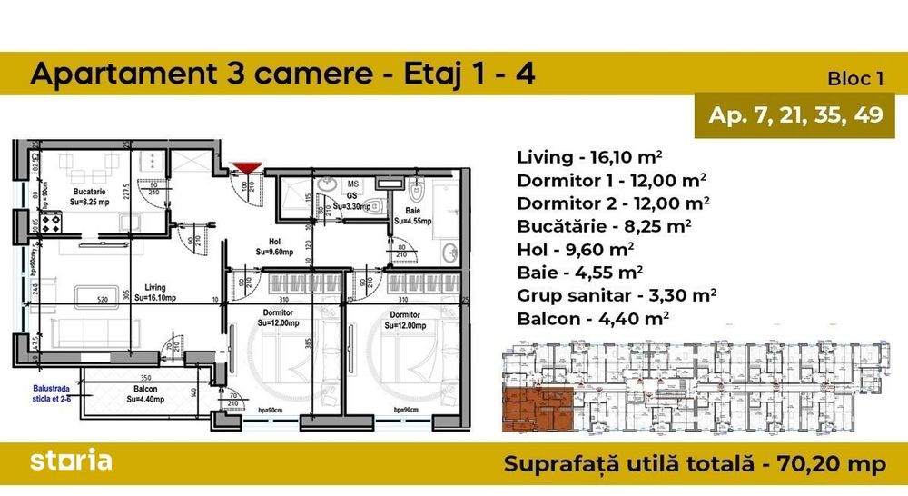 Apartament 3 Camere Sector 4 Zona Grand Arena 70.2Mp