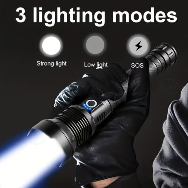 Мощен прожектор XHP90 тактически лед фенер P90 зареждане USB къмпинг