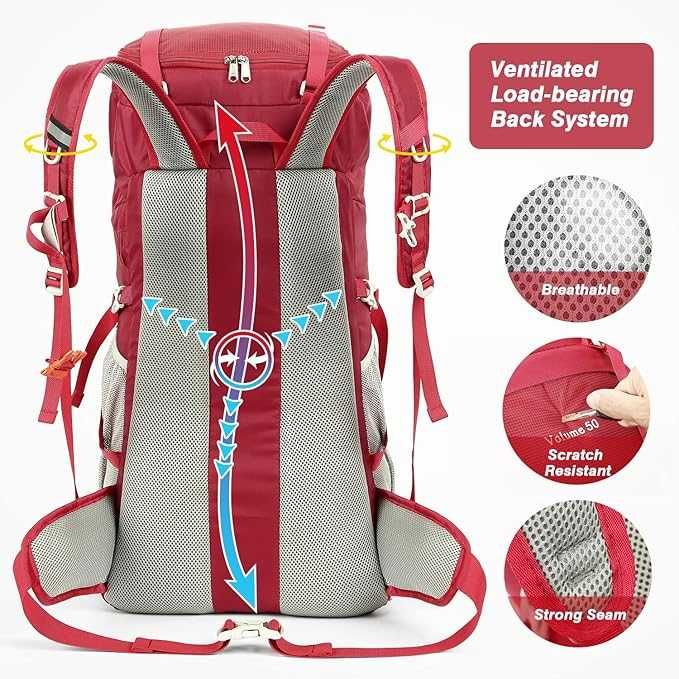 Туристическа раница HOMIEE 50L с дъждобран, многофункционална