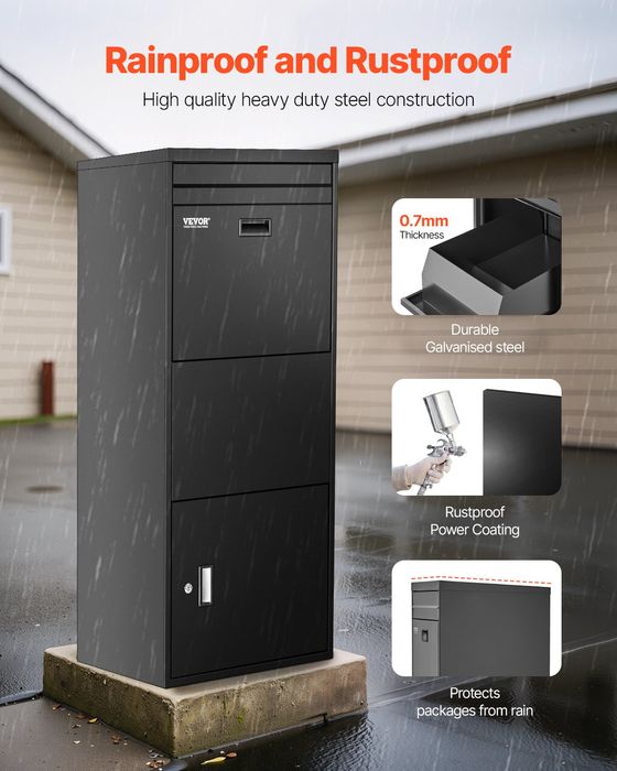 Casuta Postala Negru,Antifurt,1199mm,Otel Galvanizat