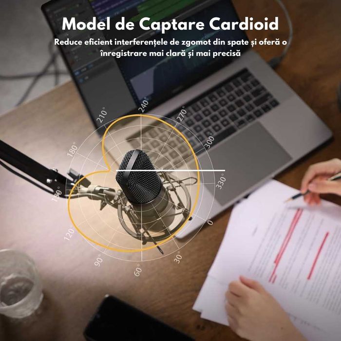 Microfon Profesional de Studio Condenser, Stand si Accesorii incluse