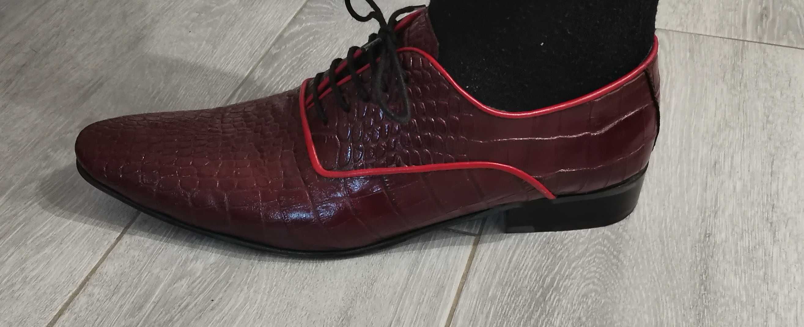 Pantofi nunta rosii piele crocodil Sortec Lux 41 made in Romania