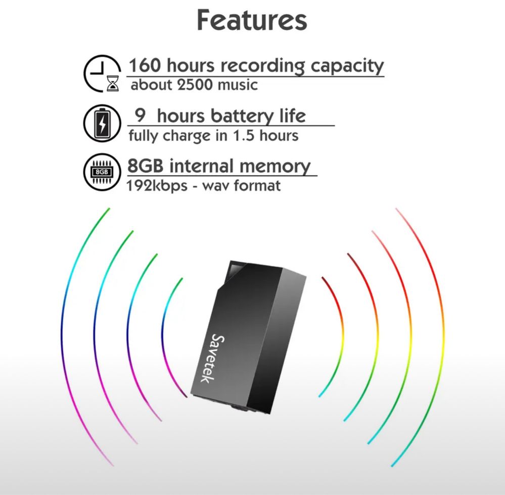 Mini diktofon Savetek 64GB 10 soat Мини диктофон Savetek 100% оригинал