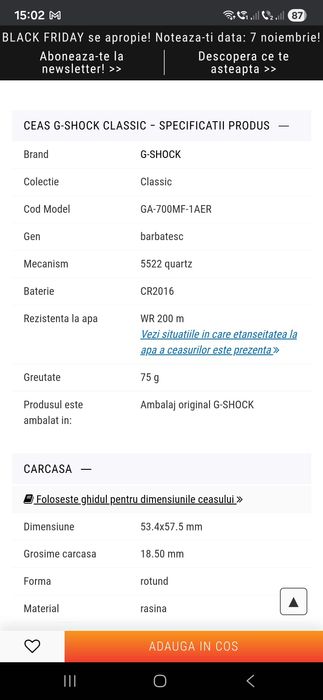 Vand ceas Casio 5522 GA-700MF