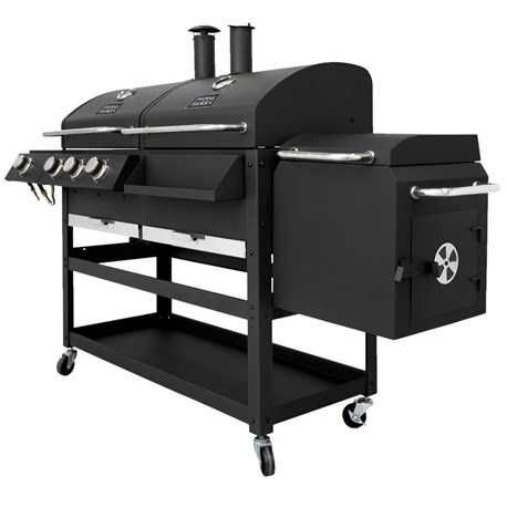 Gratar pe carbune si gaz cu cuptor pentru afumat si patru arzatoare!