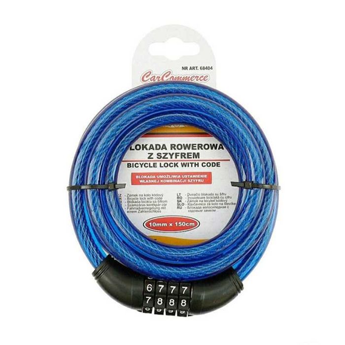 Заключващо устройство / Катинар за велосипед с код 150см/10мм, Синьо