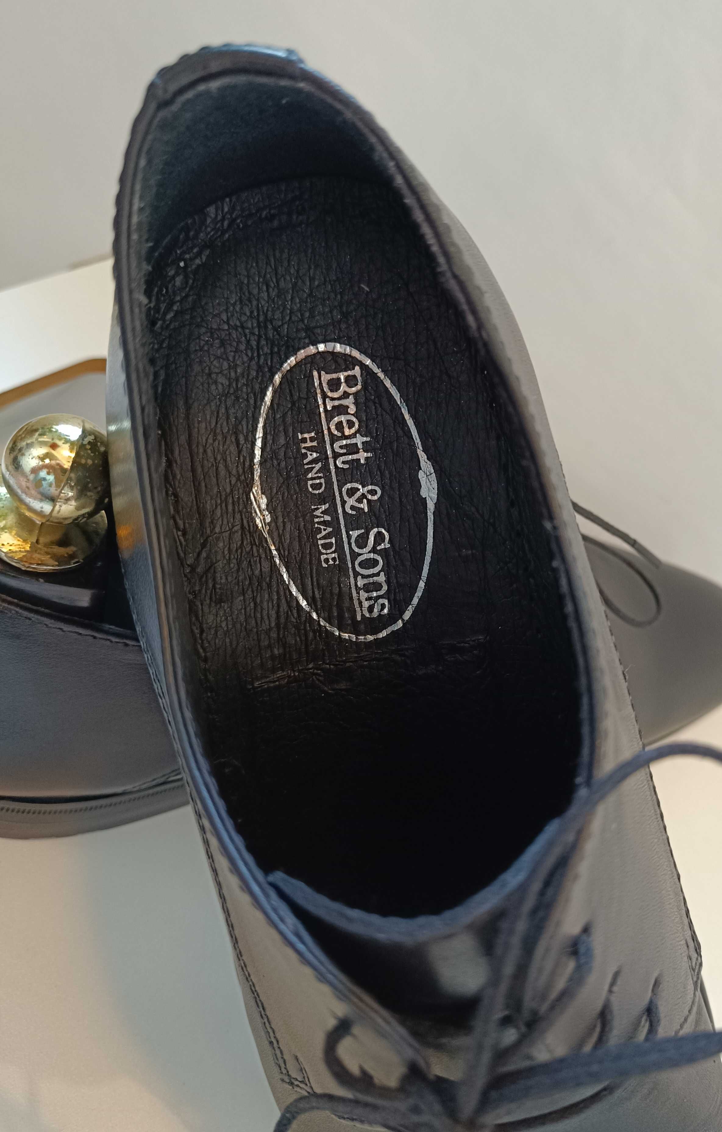 Pantofi derby 39 40 lucrati manual Brett & Sons NOU piele naturala