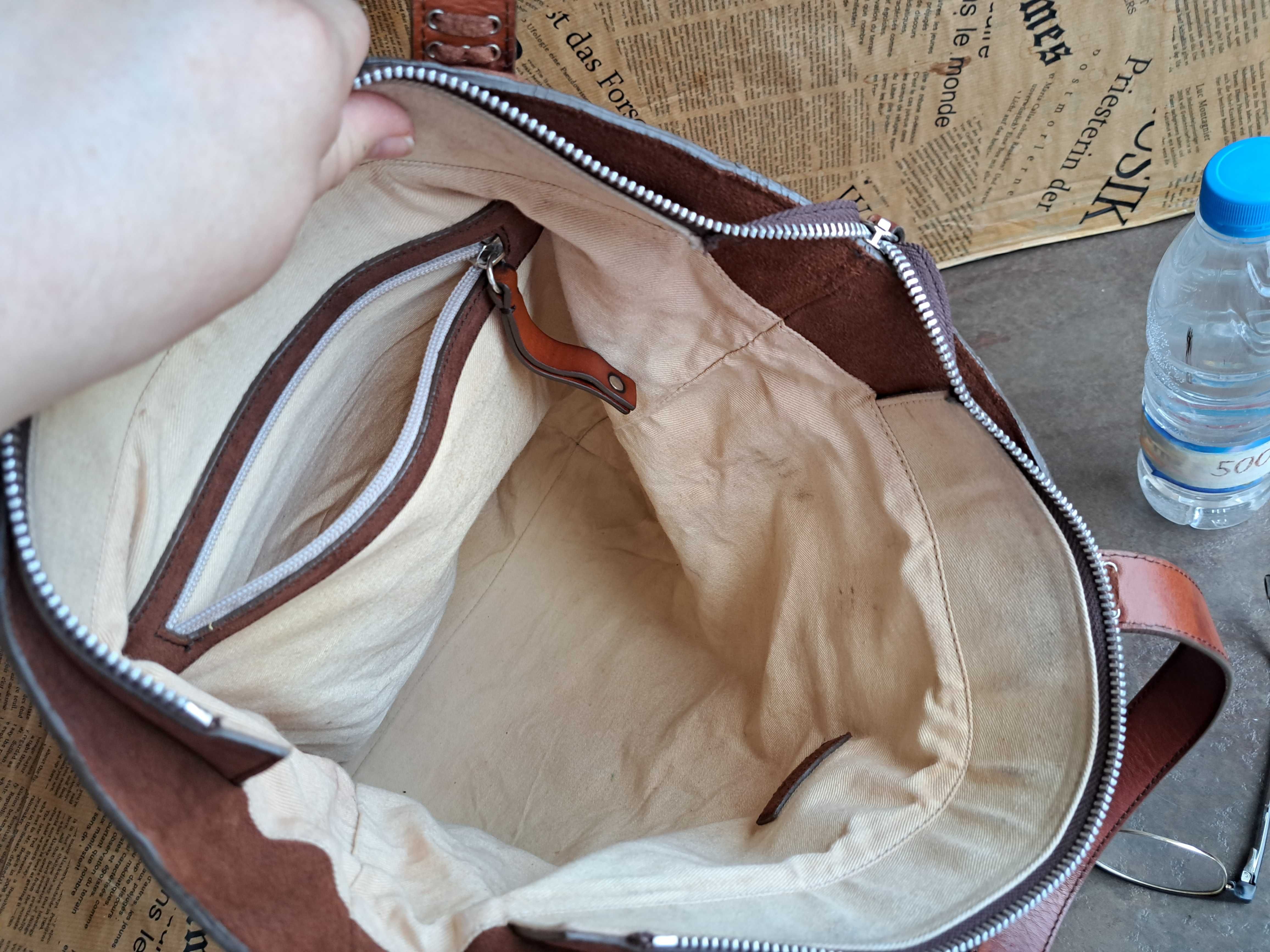 Zara-керемидено кафява велурена чанта,торба-естествена кожа