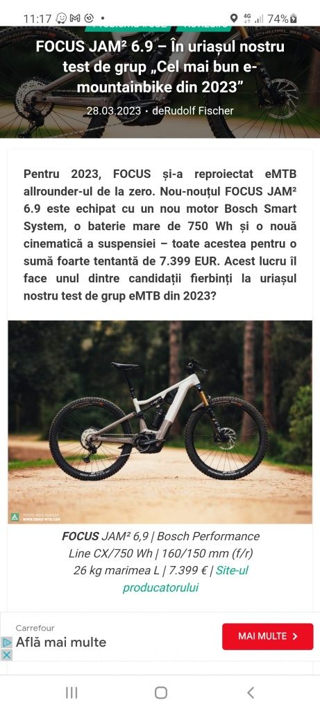 Bicicleta electrica 2023 noua 750wh FOCUS JAM2 6.9 Fox Kashima