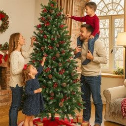 Изкуствена елха Luxury Diamond с червен глог и шишарки