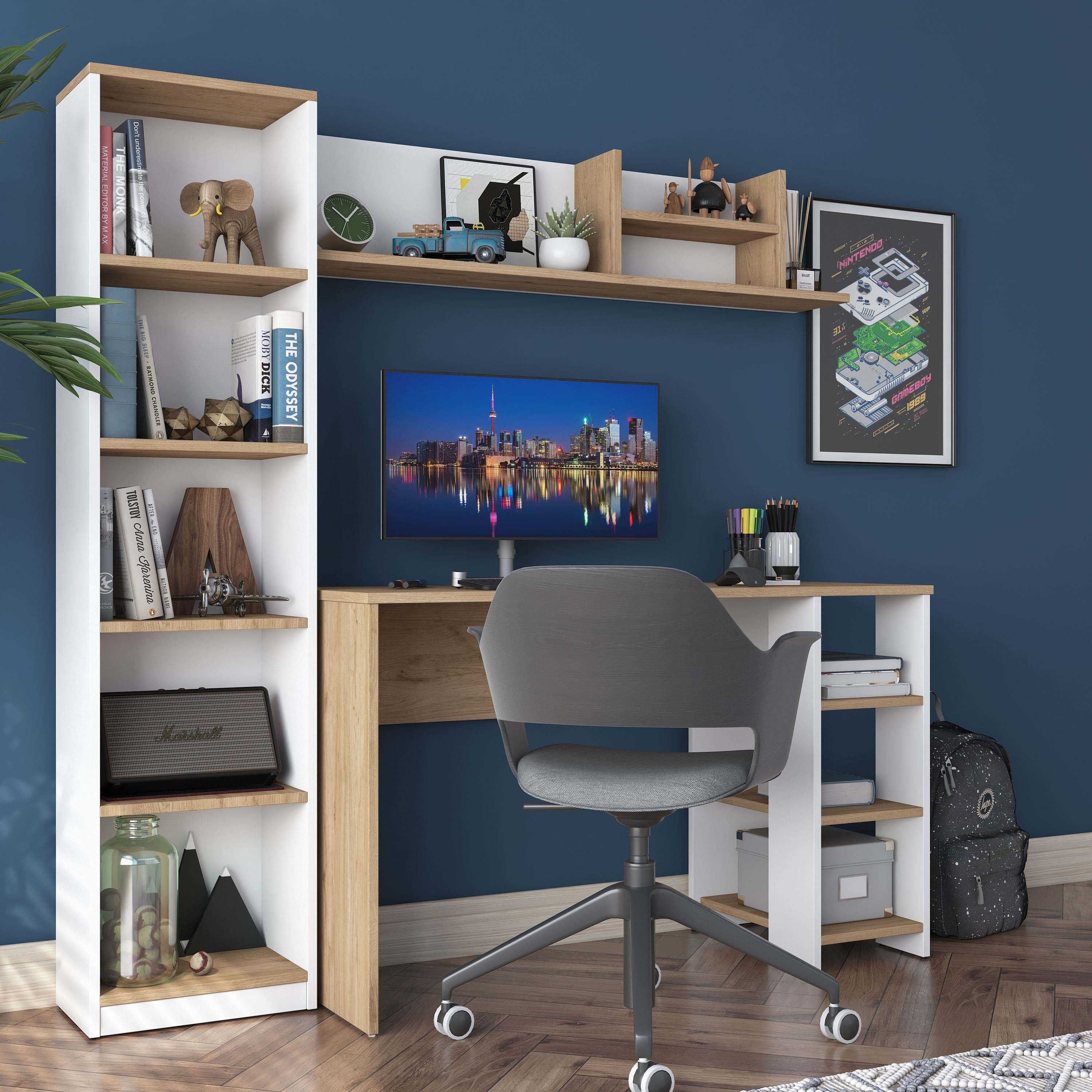 Бюро Puzzle-home 3428, Бял-натурален, ПДЧ, Бърза доставка