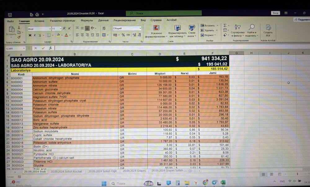 Excelda shablon yaratish hisob-kitob ma’lumotlar kiritish