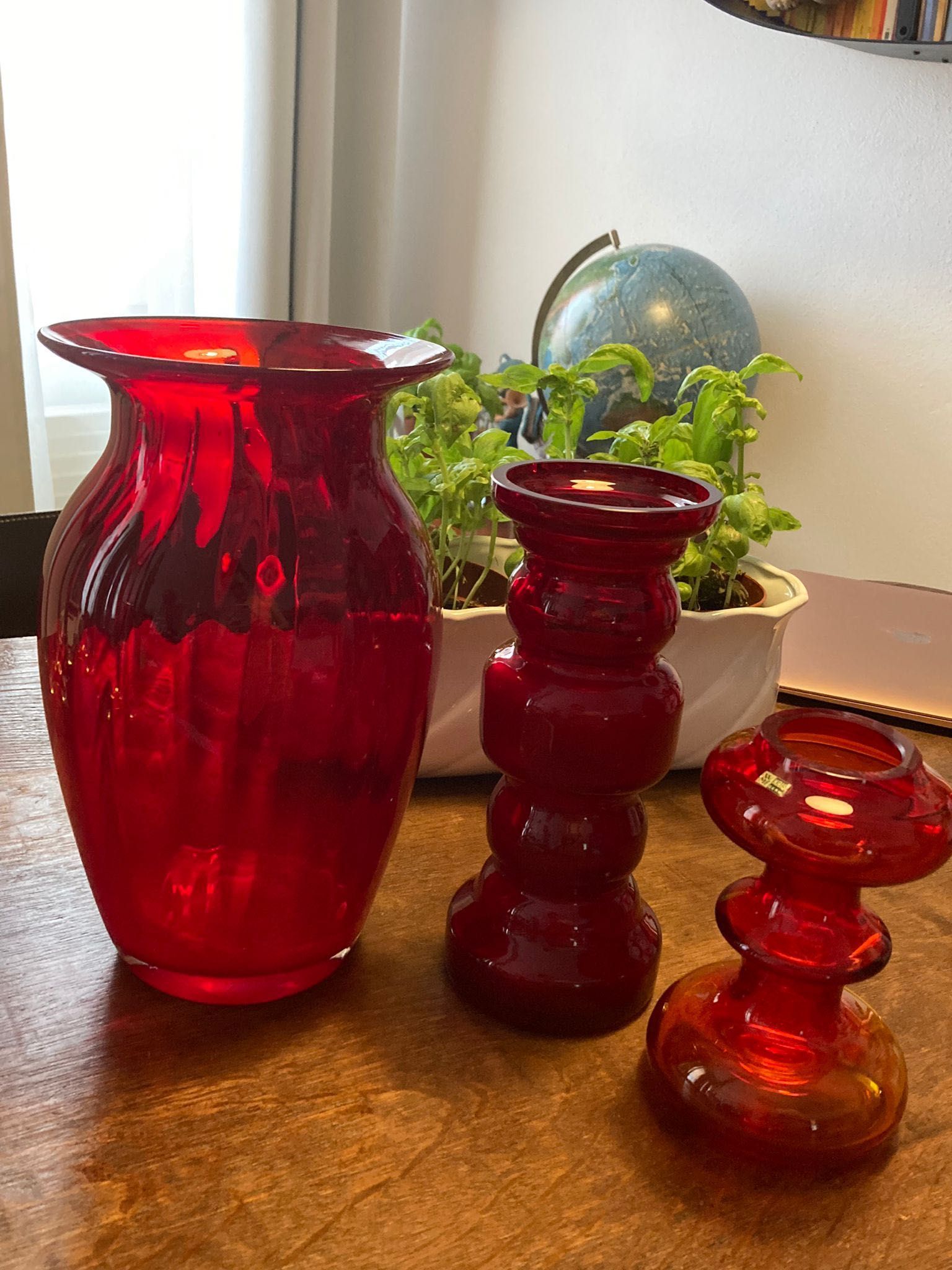 WMF  3 vaze rosii lucrate manual sticla de Murano midcentury rare