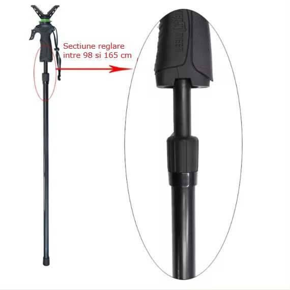 Monopod pentru vânătoare, din aluminiu, cu sistemă de eliberare rapidă