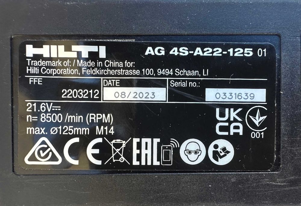 Hilti AG 4S-A22 - Безчетков ъглошлайф с потенциометър 2023г.