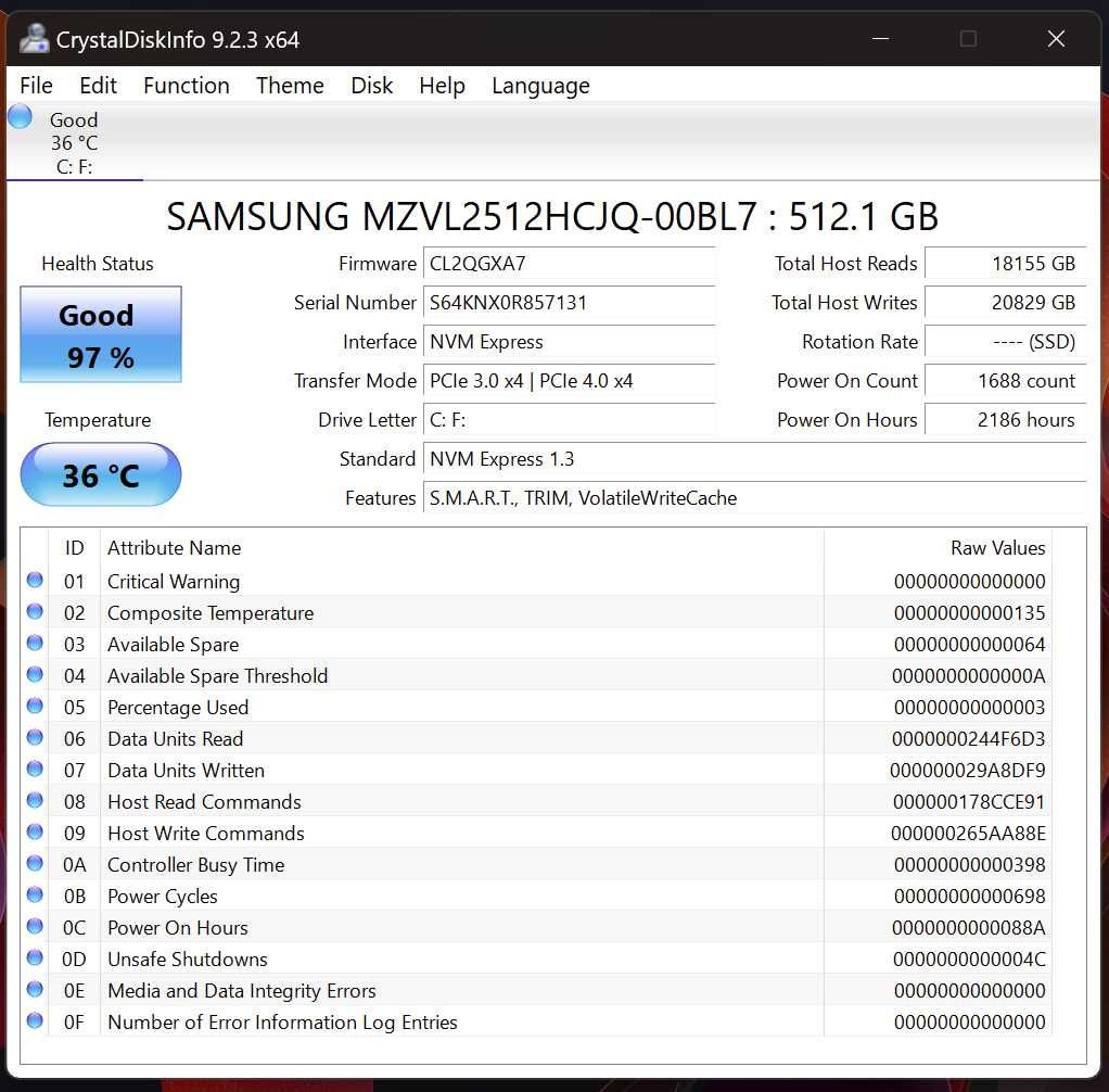 SSD M.2 NVMe Samsung 512GB PCIe Gen4x4 TLC 6900 Mb/s