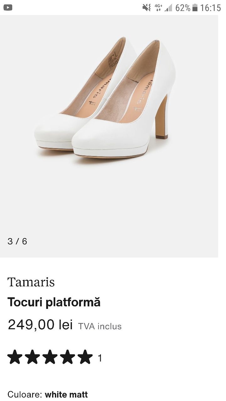 Pantofi albi Tamaris noi 37