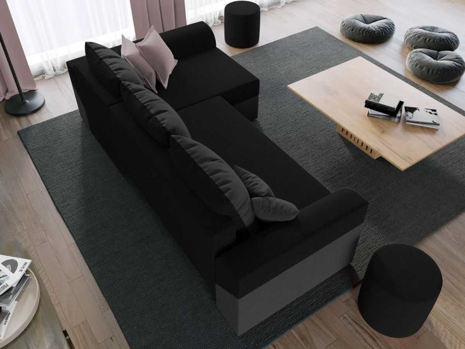 Coltar Cali gri antracit/negru extensibil cu lada