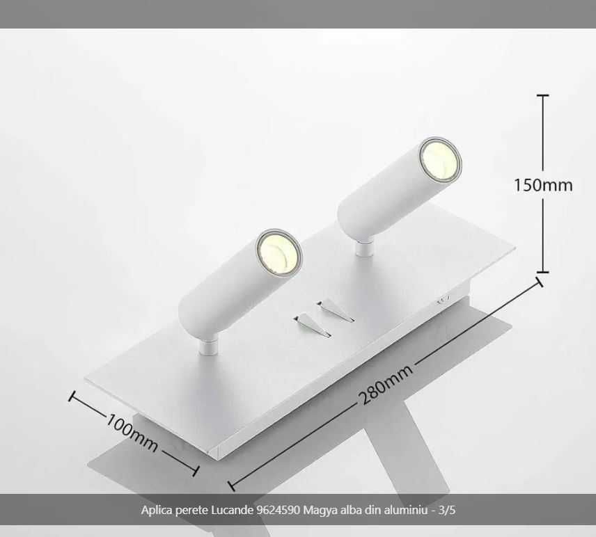 Aplica perete Lucande 9624590 Magya alba din aluminiu