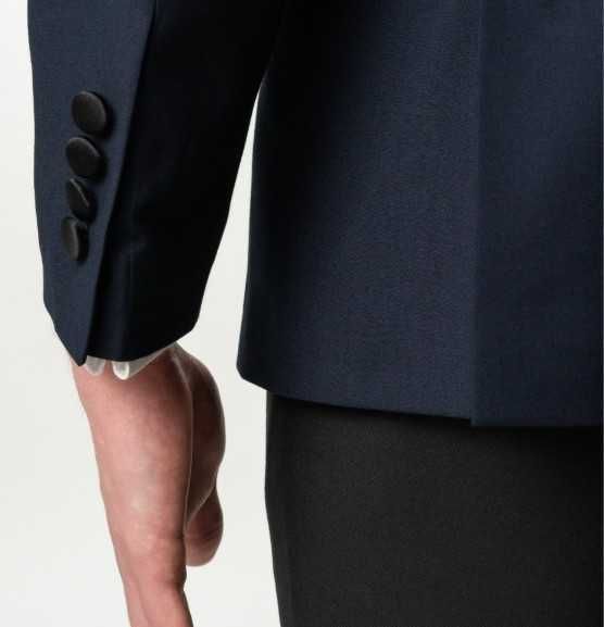 Costum Elegant Bleumarin/Pantaloni Negru Tip Smoking Lana Sarto