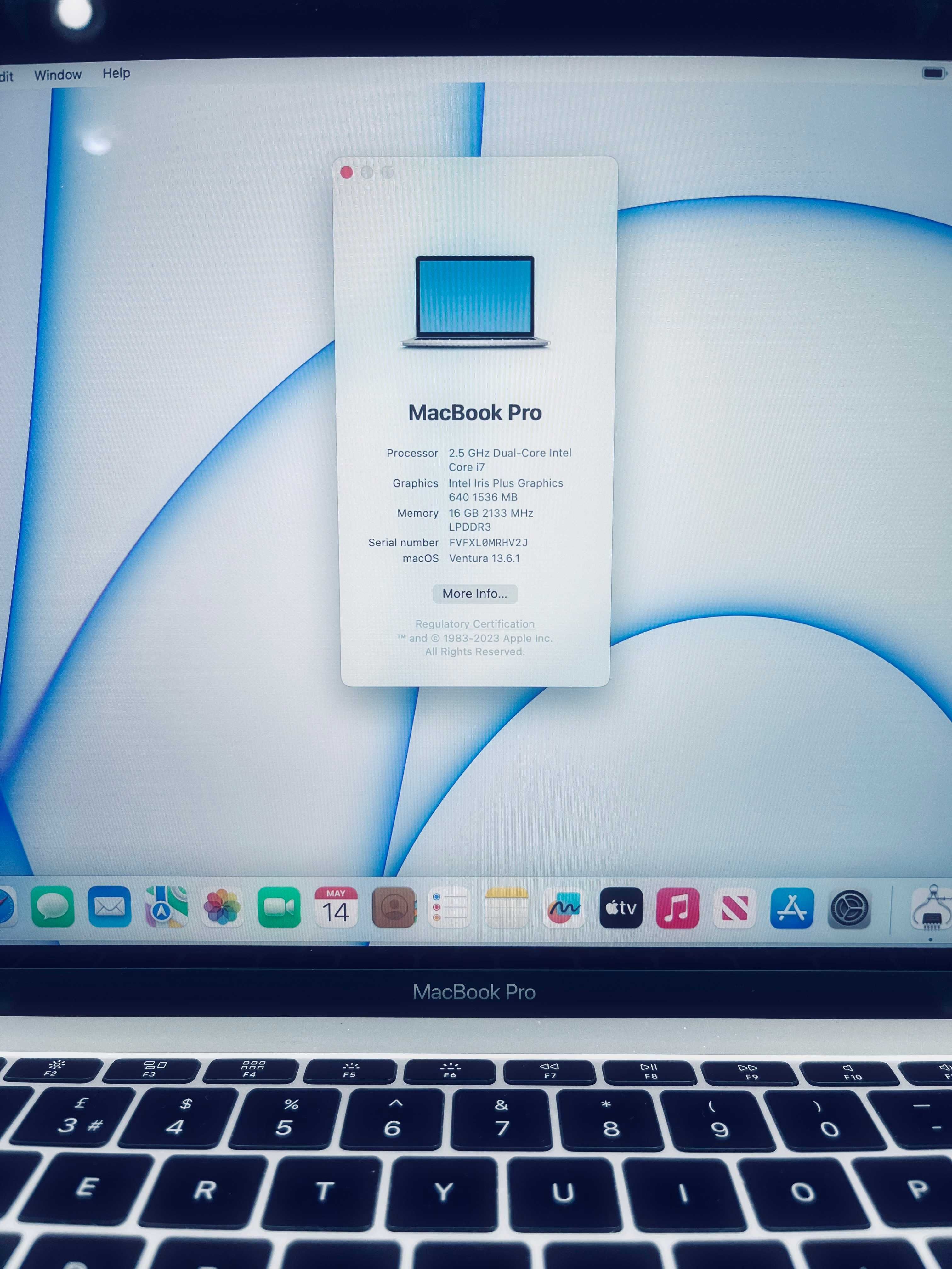 Apple MacBook PRO 13' A1708 mid 2017 i7 2.5Gz 16GB 256 GB SSD Silver