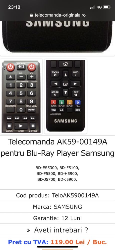 Telecomanda TVSamsung AA59-00741A , Philips, HisenseER22601B si Blu ra