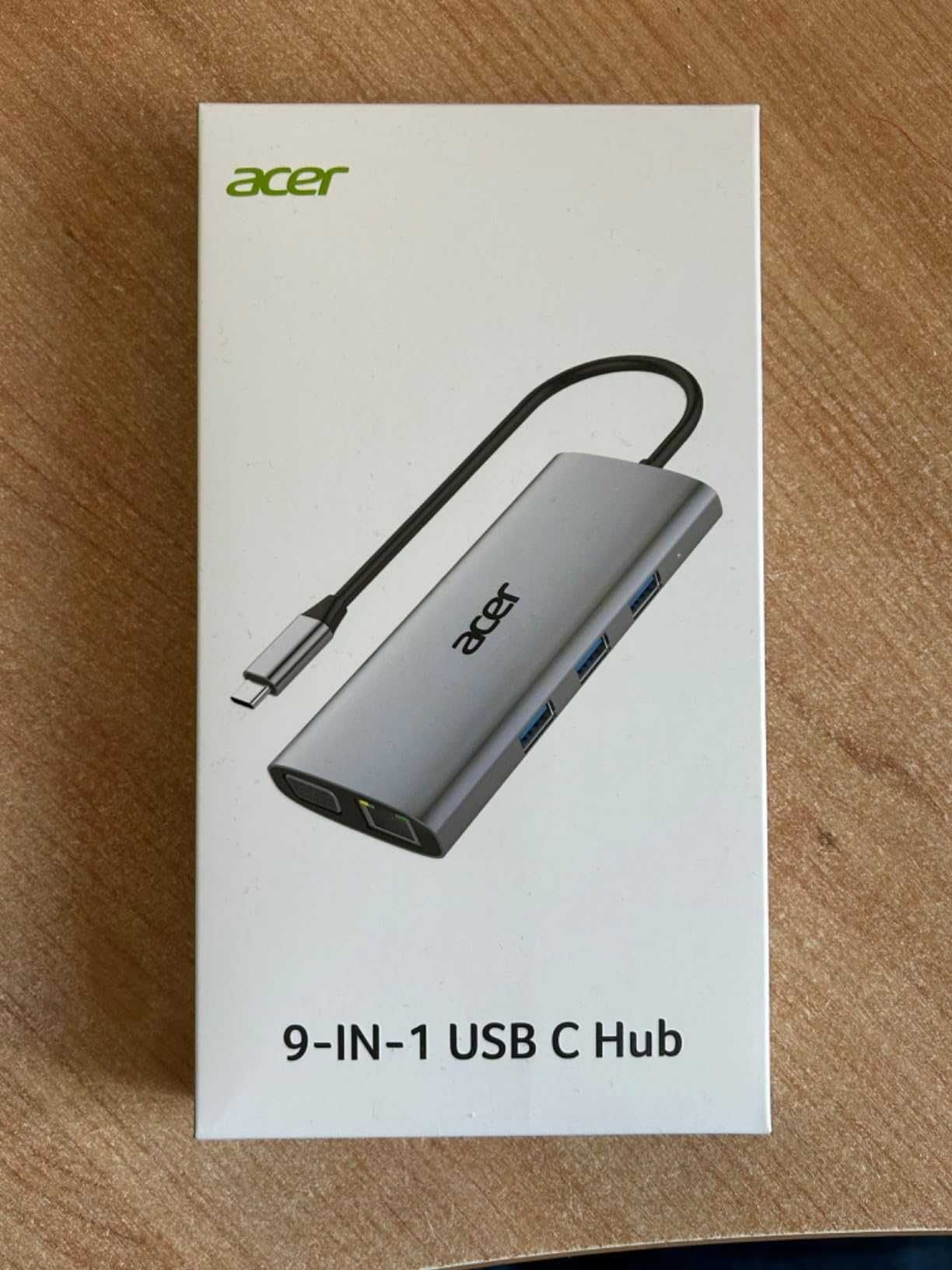 Acer USB C хъб с 4K/30Hz HDMI, 9-в-1 RJ45, 5Gbps USB-A 3.1,PD100W, VGA