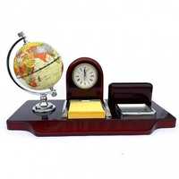 Set pentru birou lemn cu ceas si glob pamantesc