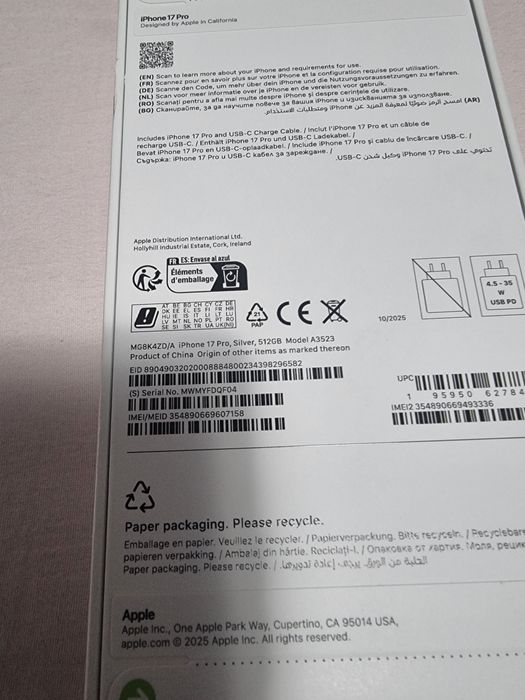 Iphone 17 pro silver 512GB