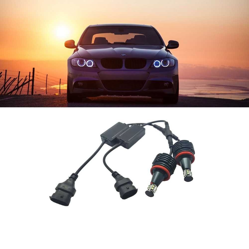 Set LED 80W Canbus Angel Eyes H8 lumina alba BMW E90 E91 LCI cu xenon