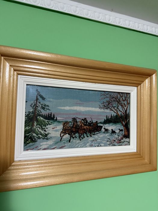 Goblen cusut manual – Atacul lupilor, ramă inclusă