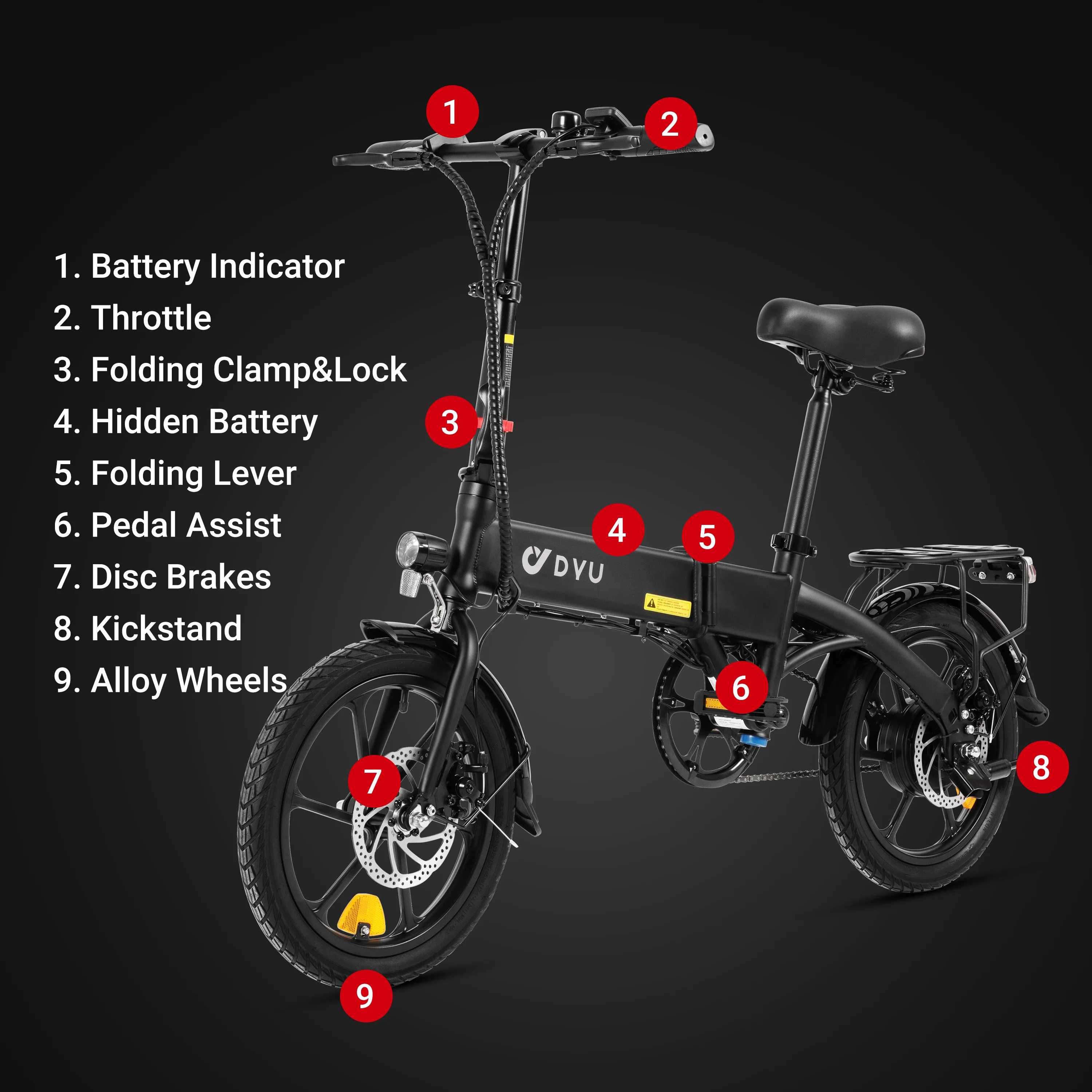 Електрически сгъваем велосипед E-BIKE - DYU 16 инчов
