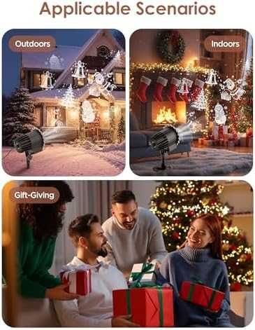 Нов Водоустойчив коледен проектор със снежинки и празнични мотиви двор