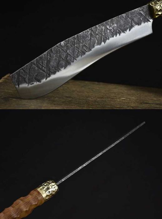 Cutit/Midi maceta tip Gurkha Blade/Kukri, maner lemn incrustat