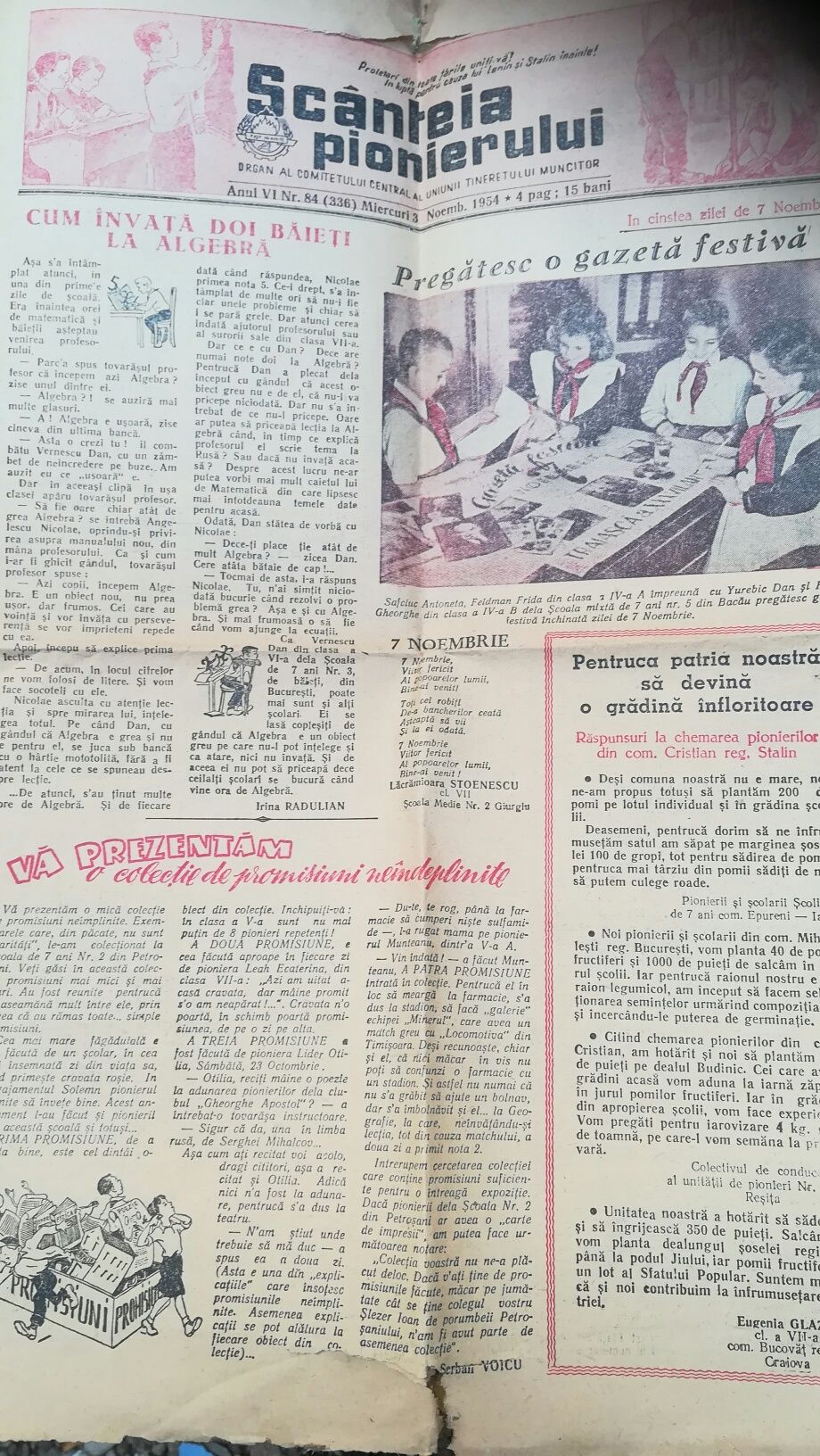 Scânteia pionierului, ziar din 1954,Flacăra 1939
