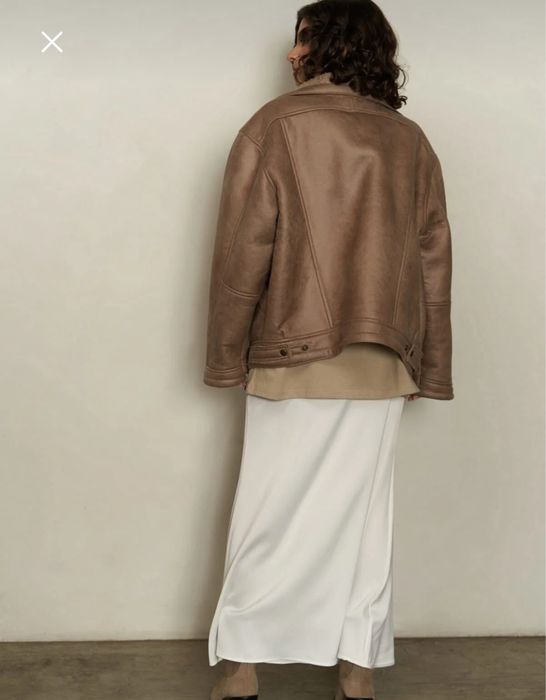 Geaca piele tip cojoc shelby cu blanita bej