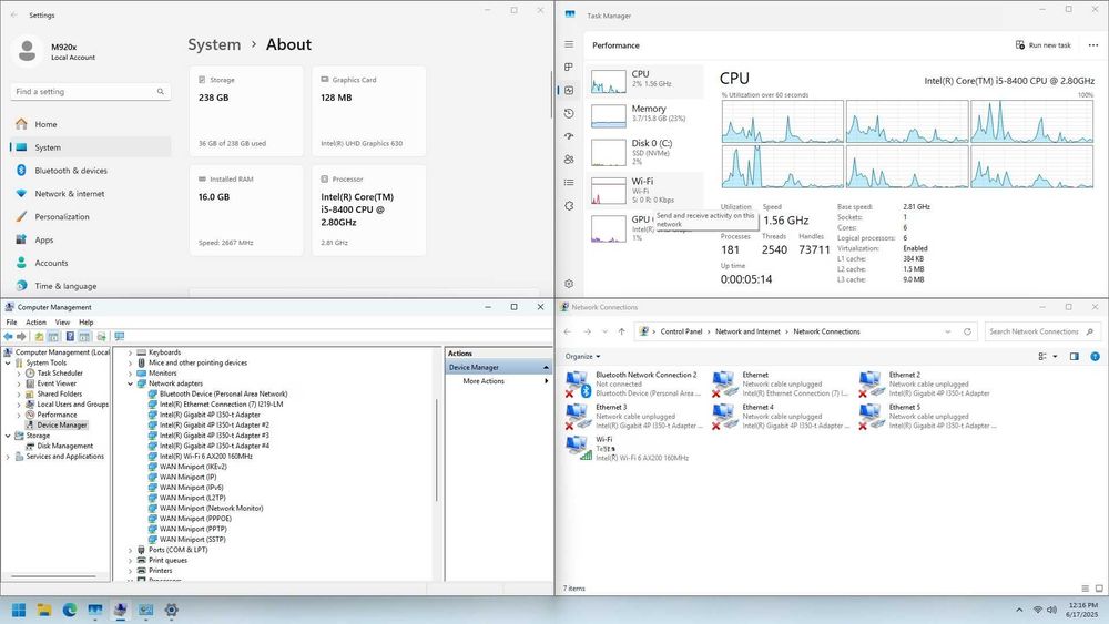 Router firewall pfSense ThinkCentre M920x Tiny I5-8400 16GB DDR4 5Nic