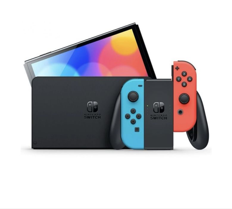 Nintendo Switch Oled-Neon red & Neon blue+ Mario Kart