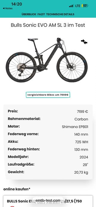 E bike bulls sonic evo am sl 3 full carbon 2024