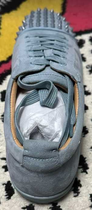 CHRISTIAN LOUBOUTIN Spikes Cap-Toe Suede Sneakers Sky Blue